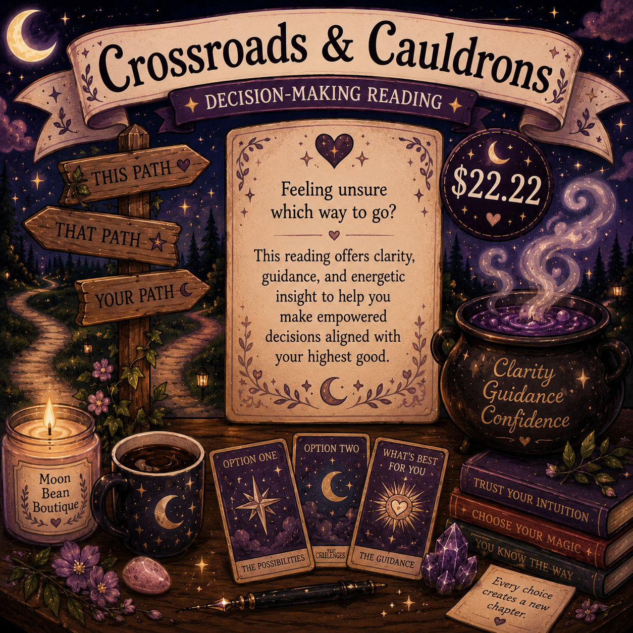 🕯️ Crossroads & Cauldrons — Decision-Making Reading