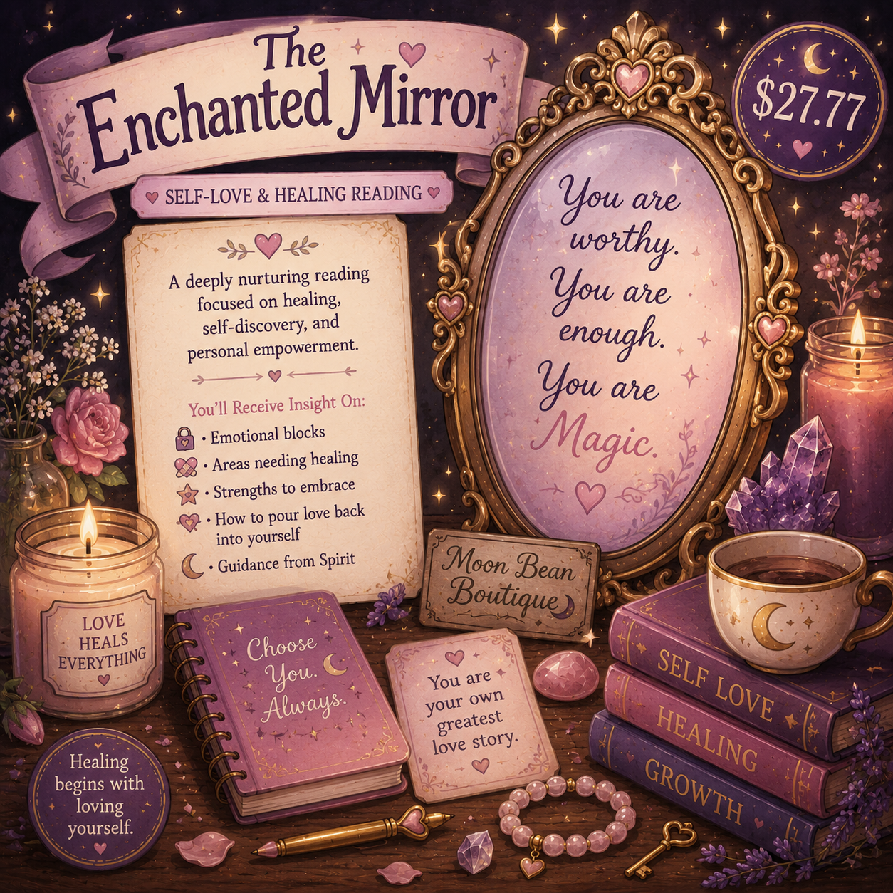 🌿 The Enchanted Mirror — Self-Love & Healing Reading